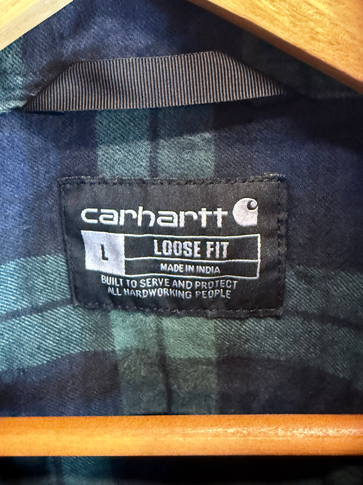 Carhartt Loose Fit Blue Green Flannel Work Button Up Shirt Size Large