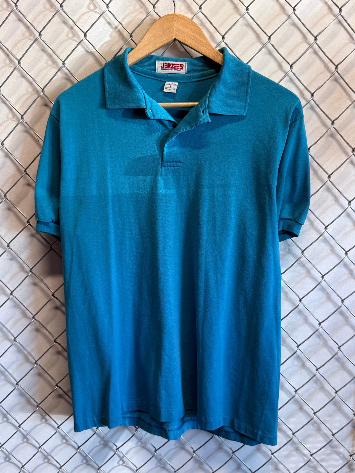 Vintage 90's Jerzees Blue Blank Polo Shirt Size Large