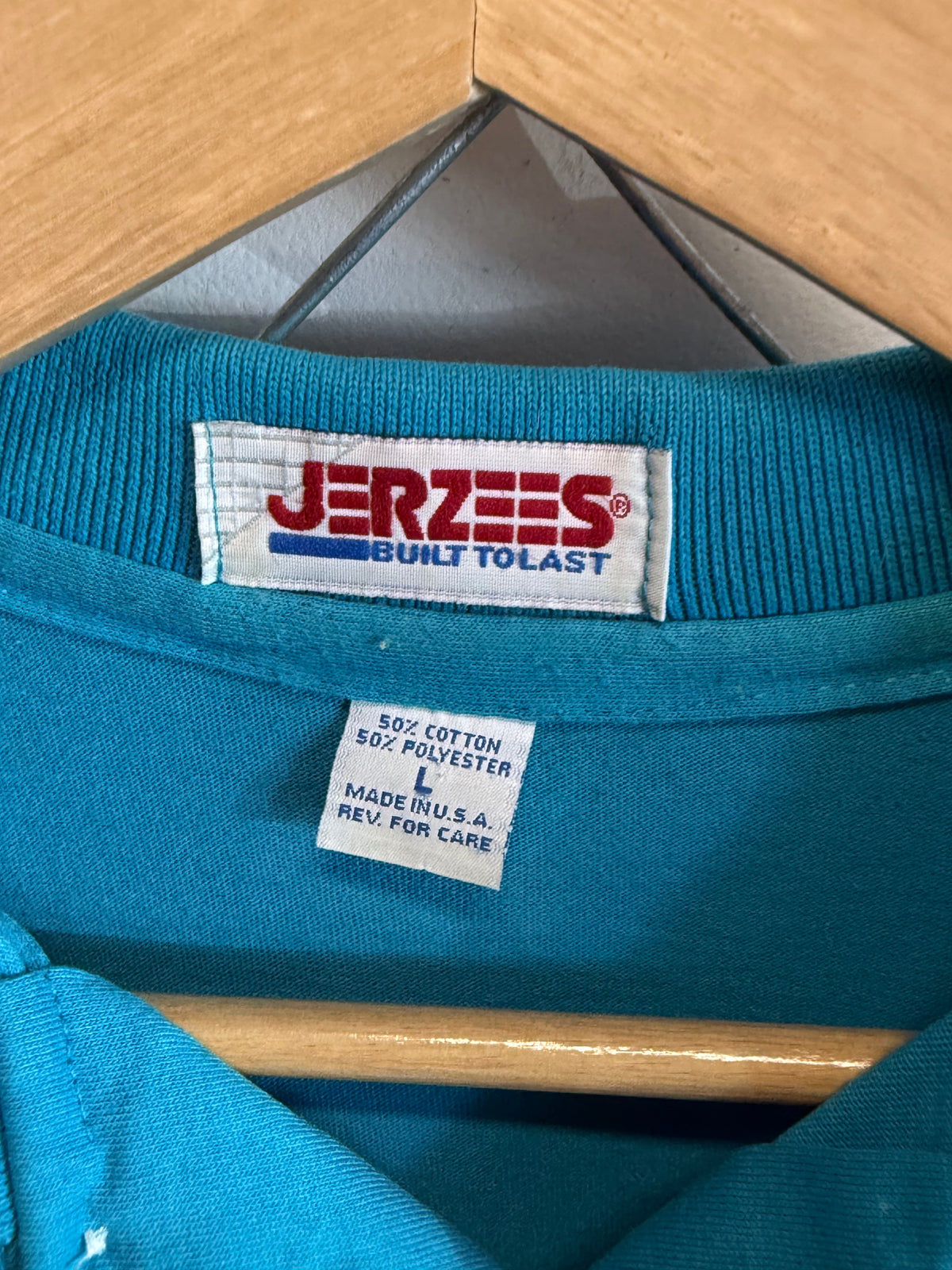 Vintage 90's Jerzees Blue Blank Polo Shirt Size Large