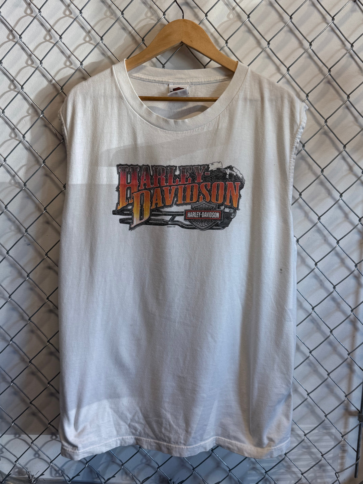 Y2K Harley Davidson White Cut Off Biker Shirt Size XL