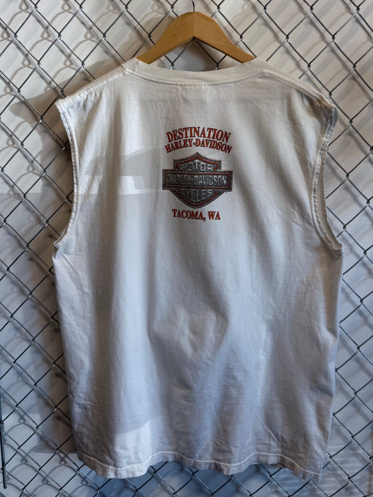 Y2K Harley Davidson White Cut Off Biker Shirt Size XL