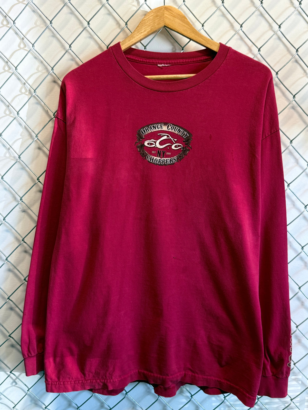 Y2K Orange County Choppers Distressed Red Long Sleeve Shirt Size Large
