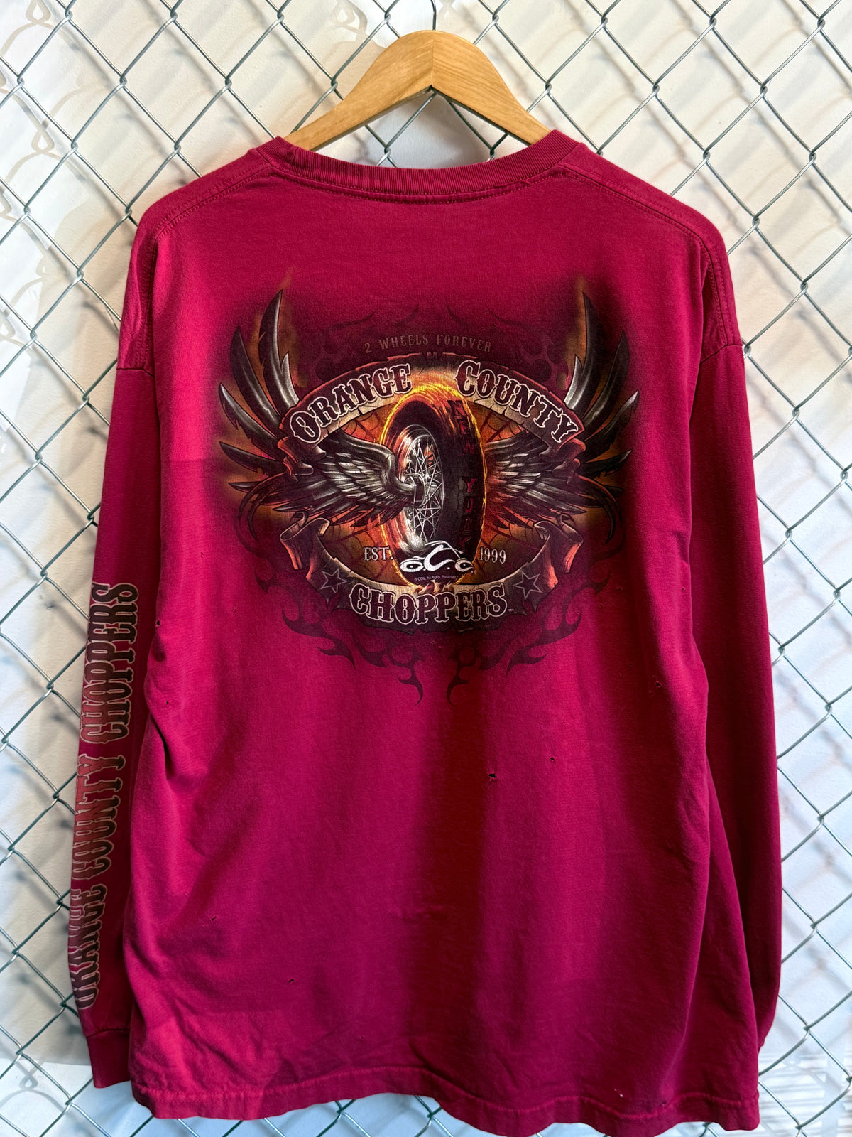 Y2K Orange County Choppers Distressed Red Long Sleeve Shirt Size Large