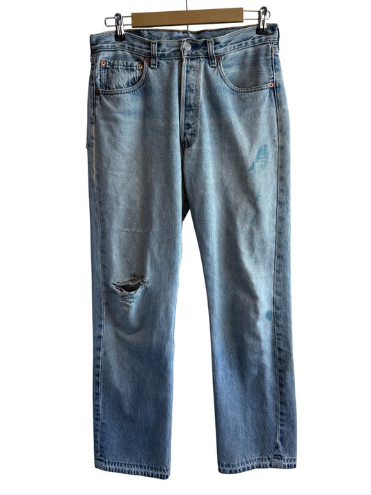 Vintage 90's Levi's 501 Light Wash Repaired Denim Jeans Size 32x29
