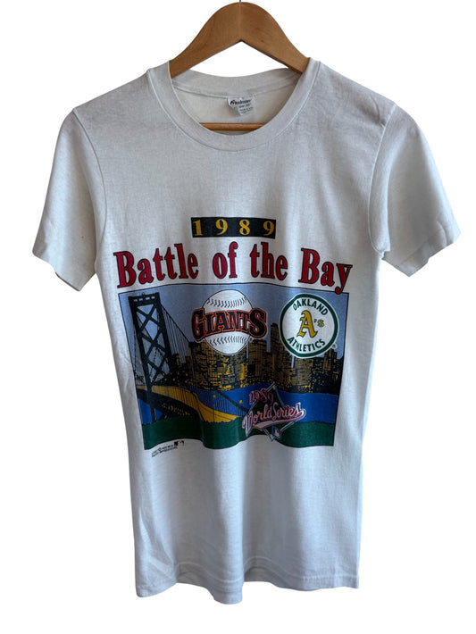 Vintage 1989 Battle of the Bay Giants Athletics Baseball Tee Size Medium