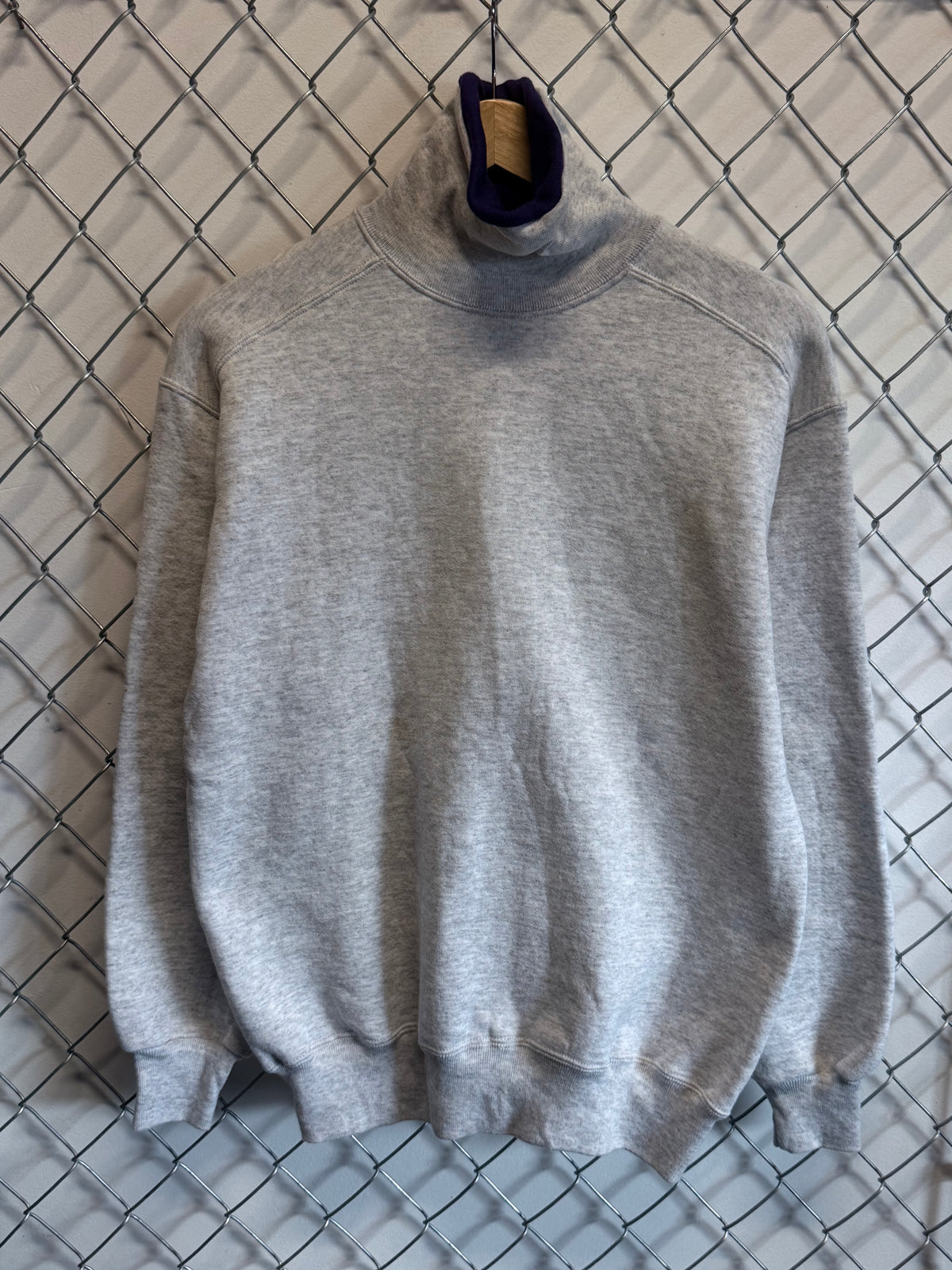 Vintage 90's Jerzees 2 in 1 Grey Purple Turtle Neck Sweater Size Medium