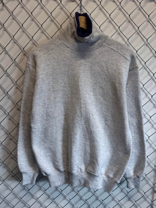Vintage 90's Jerzees 2 in 1 Grey Purple Turtle Neck Sweater Size Medium
