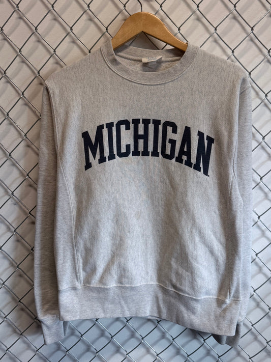 Champion Reverse Weave Michigan Spell Out Grey Sweater Size Small