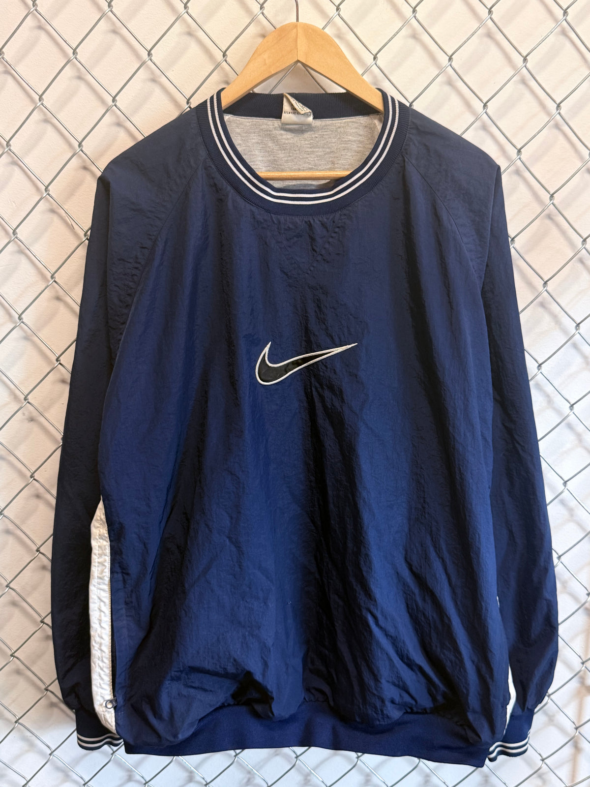 Vintage 90's Nike Big Swoosh Navy Blue Windbreaker Jacket Size XL