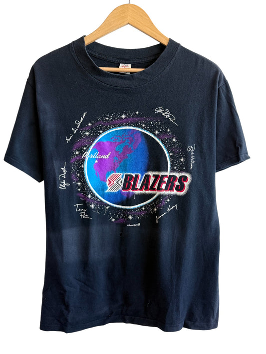 Vintage 80's Portland Trailblazers Team Signature Graphic Tee Size Large