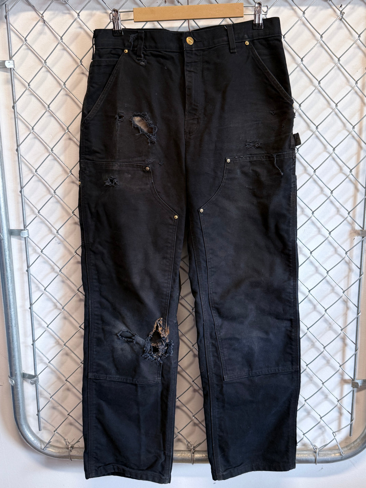 Carhartt Black Distressed Double Knee Carpenter Pants Size 34x30