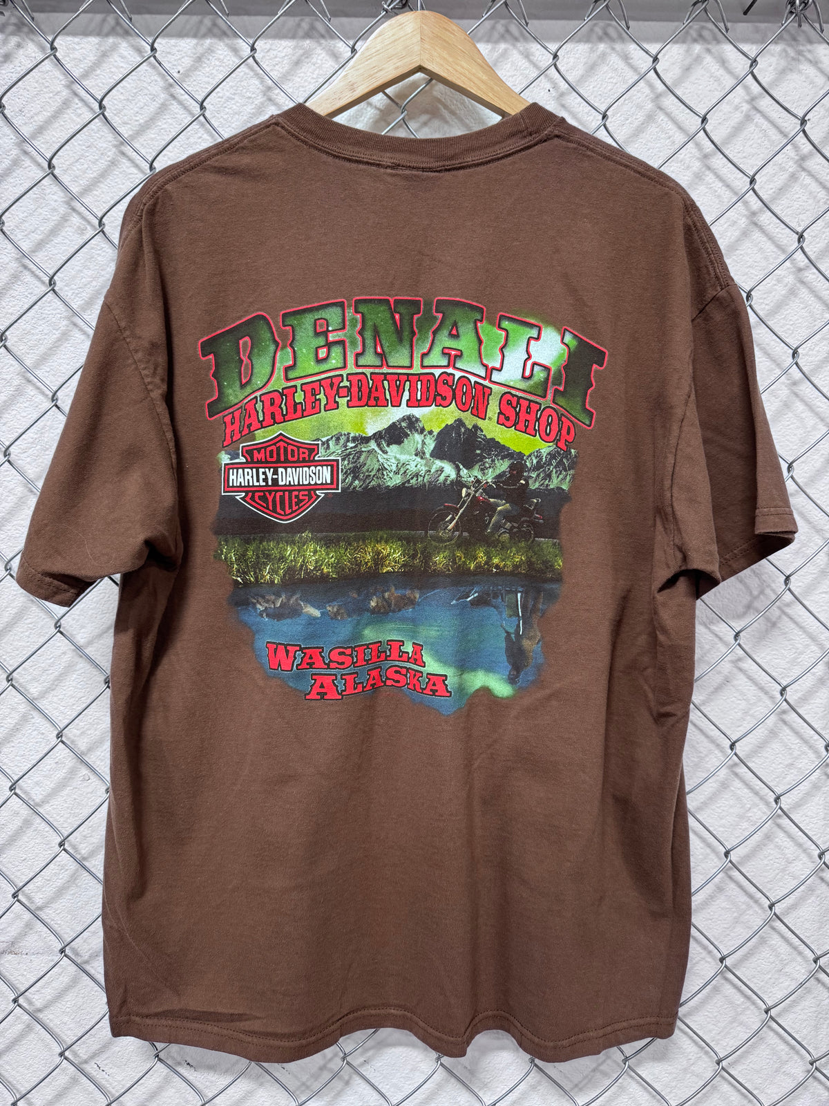 Harley Davidson Wasilla Alaska Brown Biker Graphic Tee Size XL