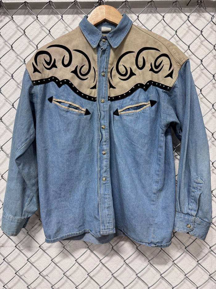 Vintage Rivergold Western Style Denim Button Up Shirt Size Small