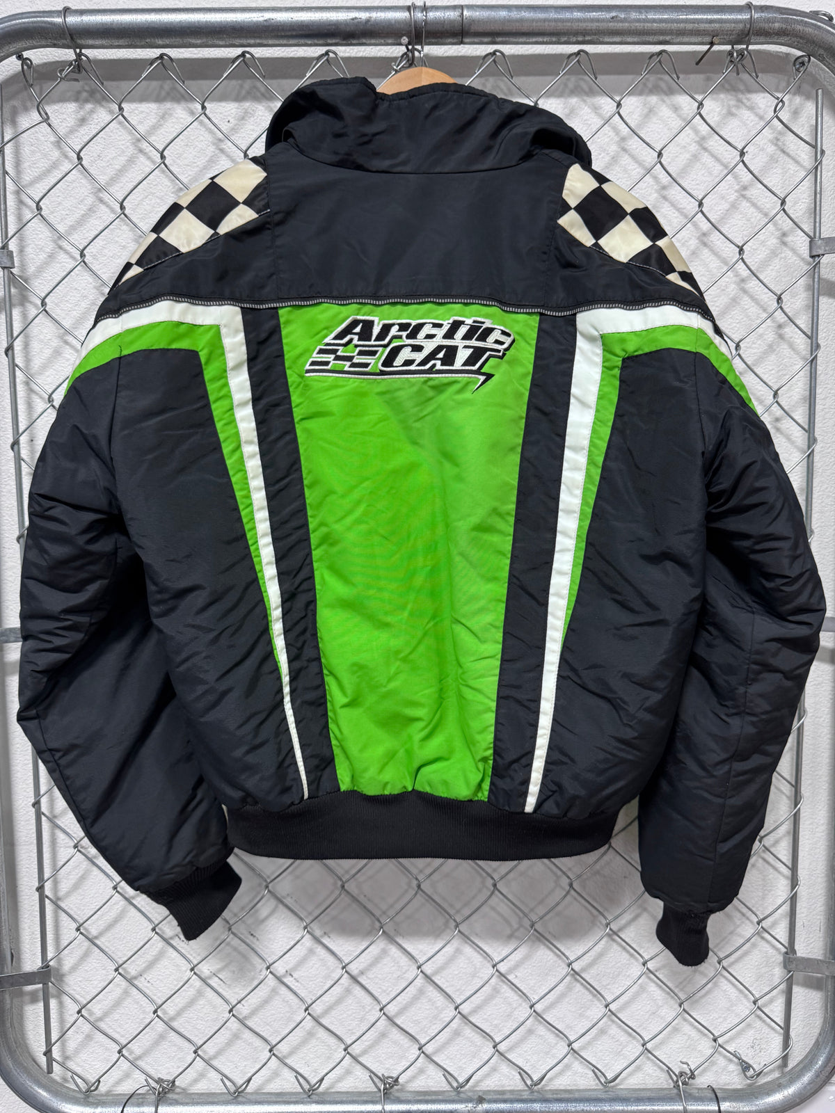 Vintage Arctic Cat Snowmobile Racing Black Green Jacket Size Medium