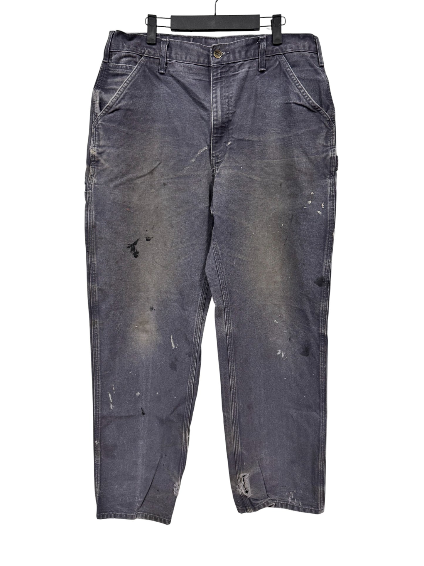 Carhartt Distressed Faded Blue Dungaree Fit Carpenter Pants Size 35x32