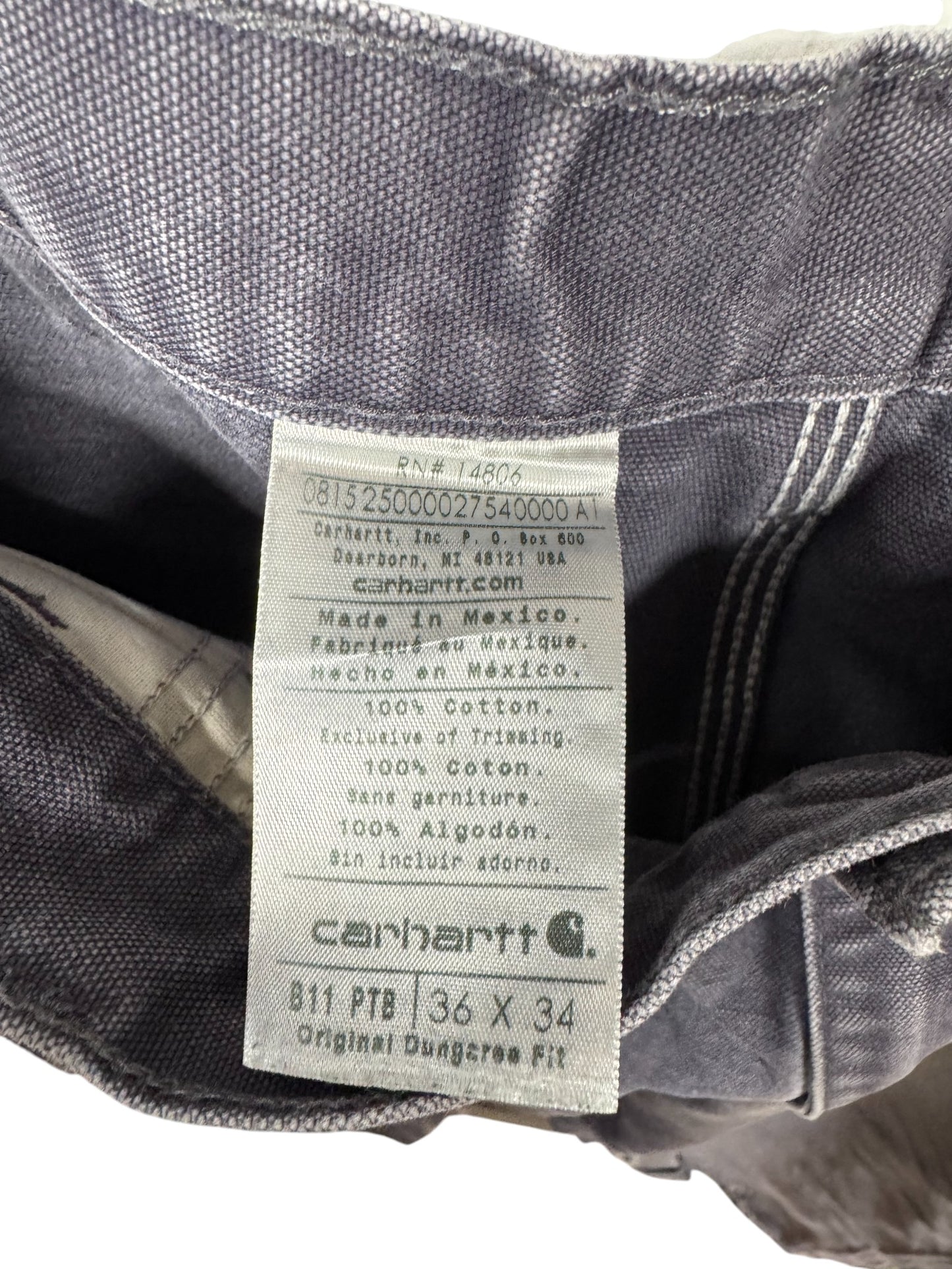 Carhartt Distressed Faded Blue Dungaree Fit Carpenter Pants Size 35x32