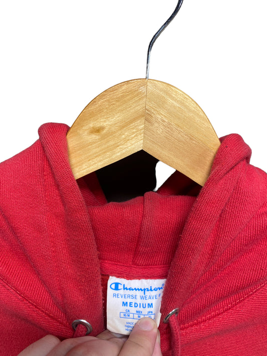 Champion Reverse Weave Center Logo Red Hoodie Size Medium