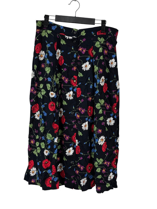 Vintage 90's Women's Floral Print Black Skirt Size Medium