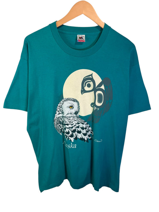 Vintage 90's Alaska Owl Nature Graphic Tee Size XL