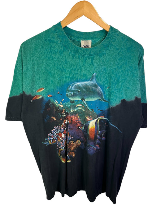 Vintage 90's Ocean Animal Collage Nature Graphic Tee Size XL