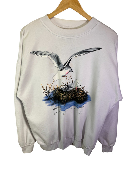 Vintage Ross' Gull Bird Nest Nature Graphic Crewneck Sweater Size Large