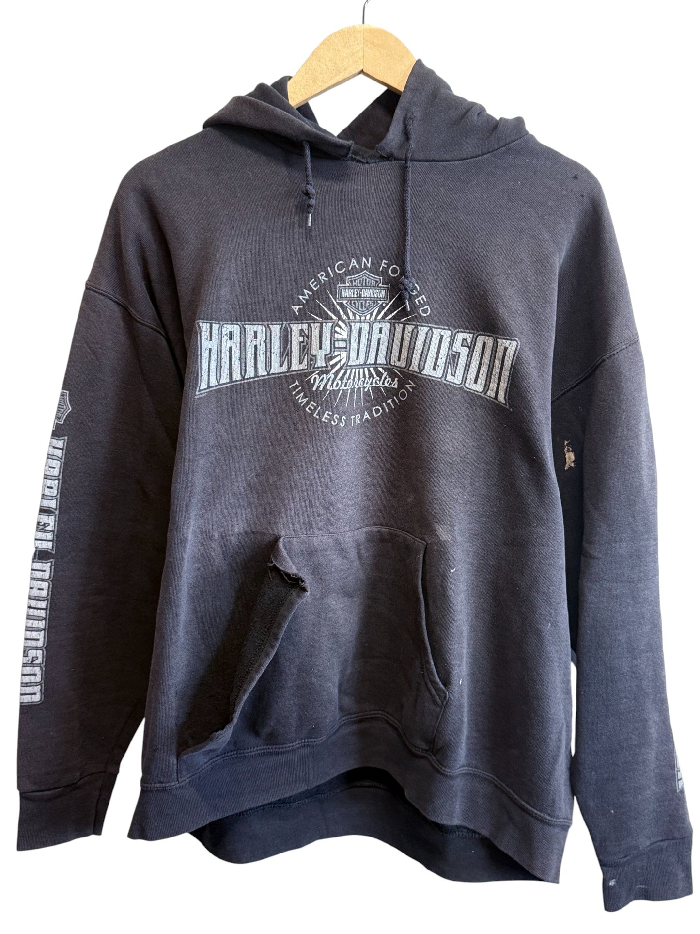 Vintage Harley Davidson Santa Fe New Mexico Faded Black Hoodie Size Large