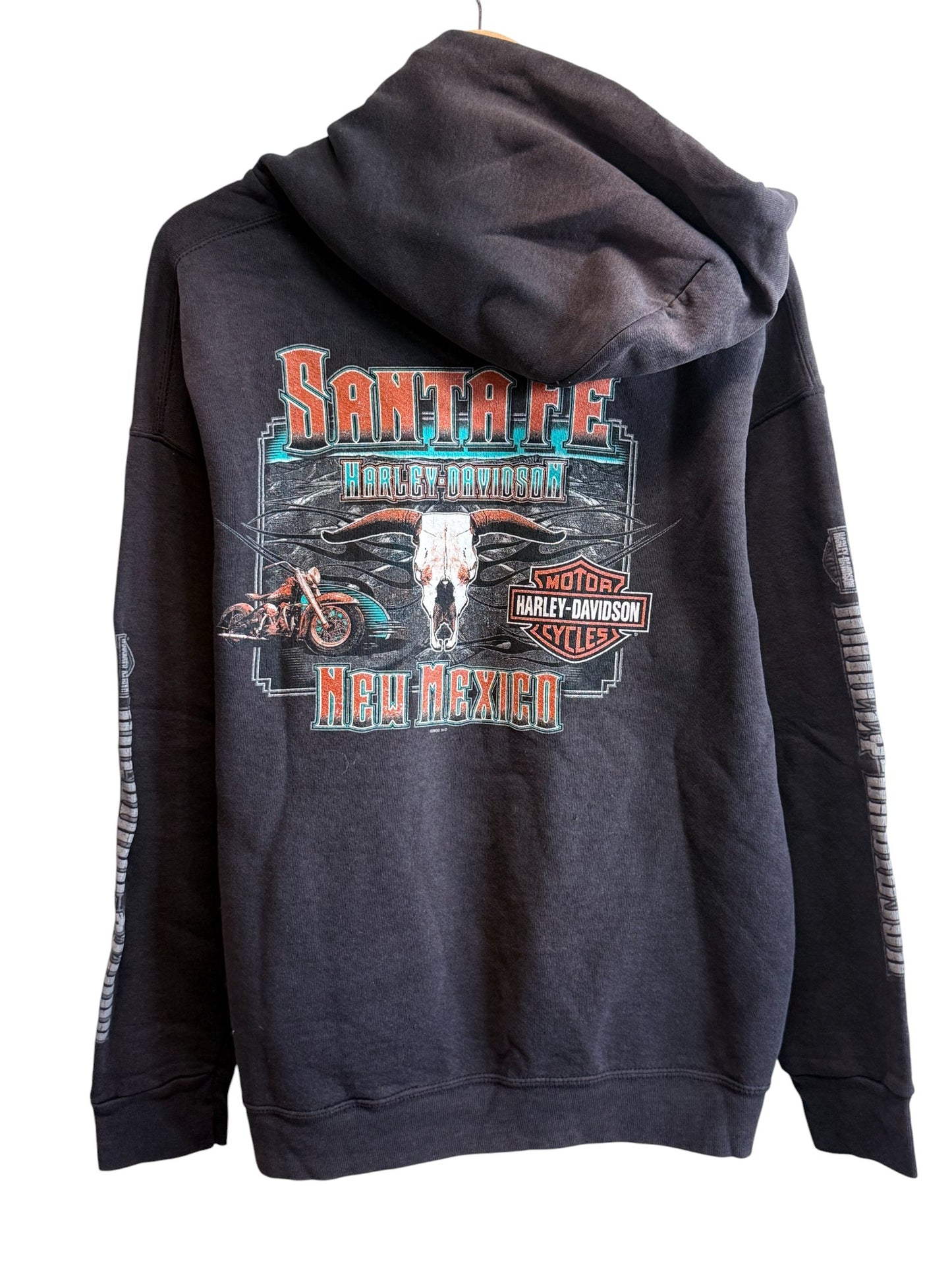 Vintage Harley Davidson Santa Fe New Mexico Faded Black Hoodie Size Large