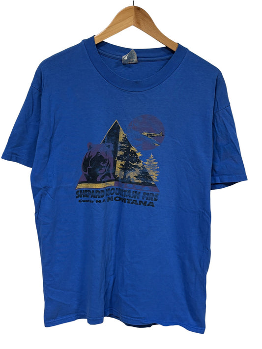 Vintage 90's Montana Shepard Mountain Fire Graphic Tee Size Large
