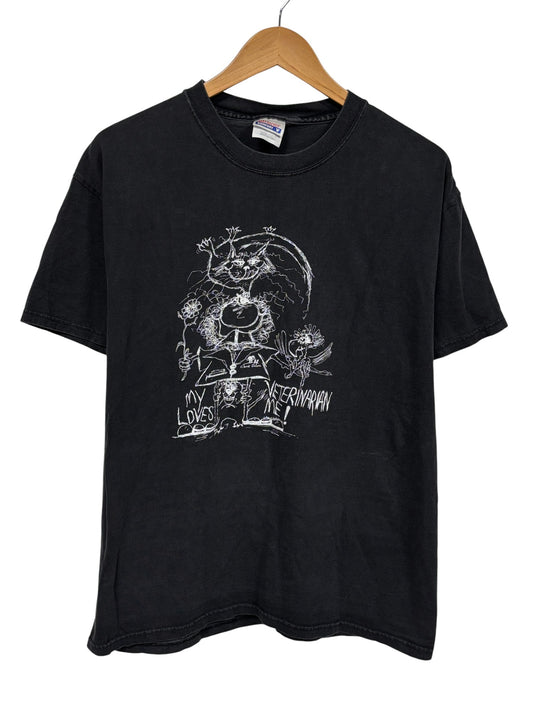 Vintage My Veterinarian Loves Me Cat Lady Cartoon Graphic Tee Size Large
