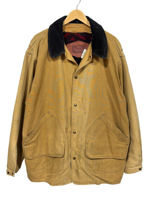 Vintage Woolrich Made in USA Brown Flannel Lined Chore Jacket Size XL