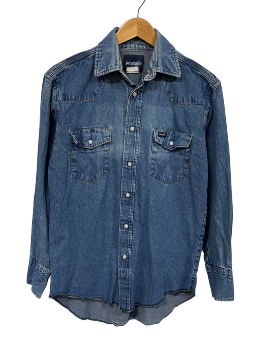 Vintage Wrangler Denim Pearl Snap Button Up Western Shirt Size Large