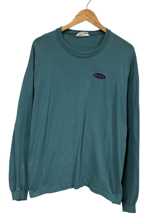 Vintage 90's Rocke Gear Classic Logo Overdyed Green Shirt Size Medium