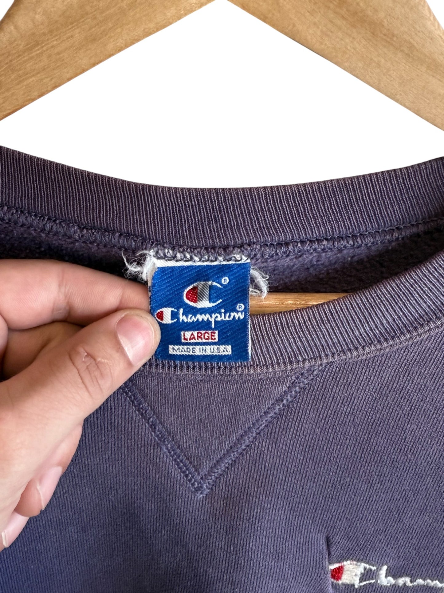 Vintage 90's Champion Made in USA Navy Blue Faded Sweater Size Large