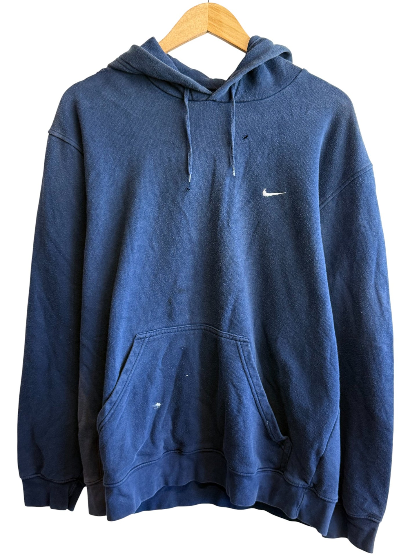 Vintage Y2K Nike Navy Blue Small Swoosh Hoodie Size XL
