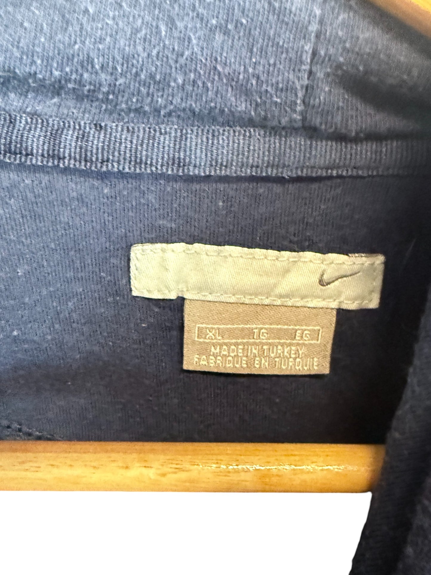 Vintage Y2K Nike Navy Blue Small Swoosh Hoodie Size XL