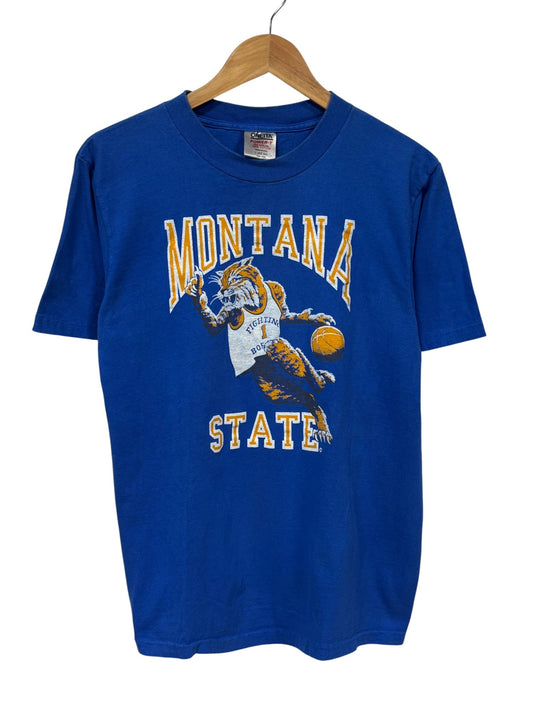 Vintage 90's Montana State University Fighting Bobcats Basketball Tee Size Large