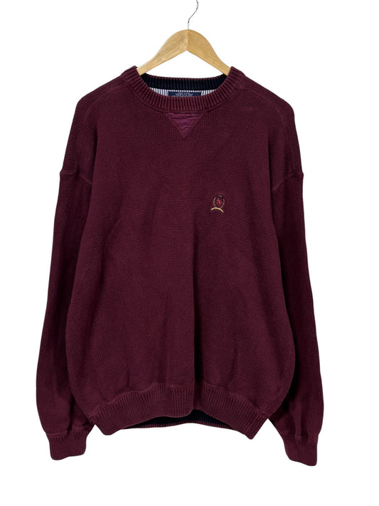Vintage 90's Tommy Hilfiger Crest Logo Maroon Sweater Size XXL