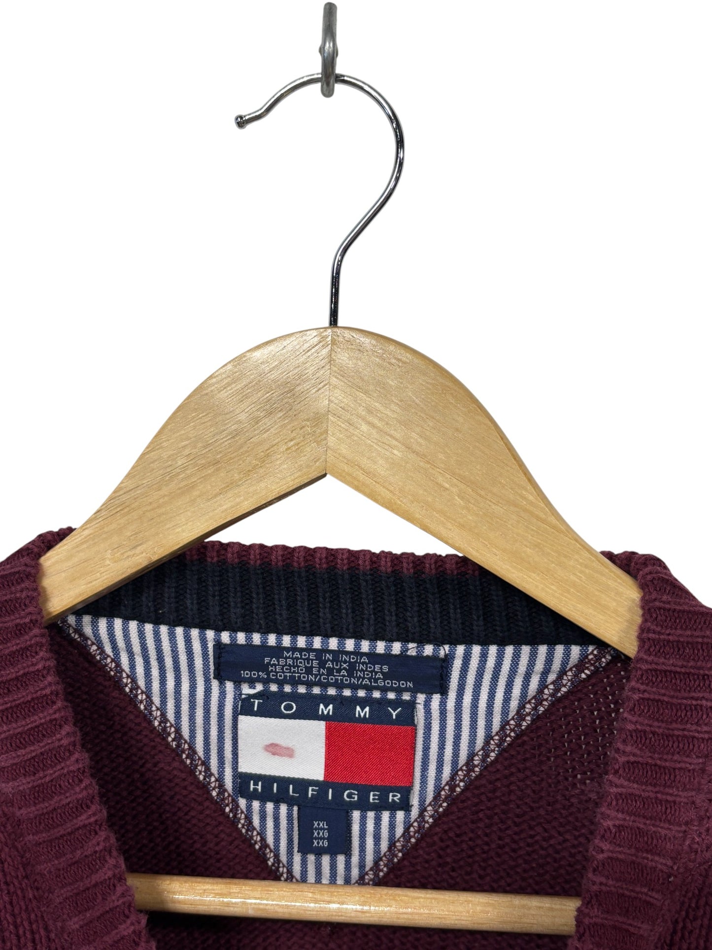 Vintage 90's Tommy Hilfiger Crest Logo Maroon Sweater Size XXL