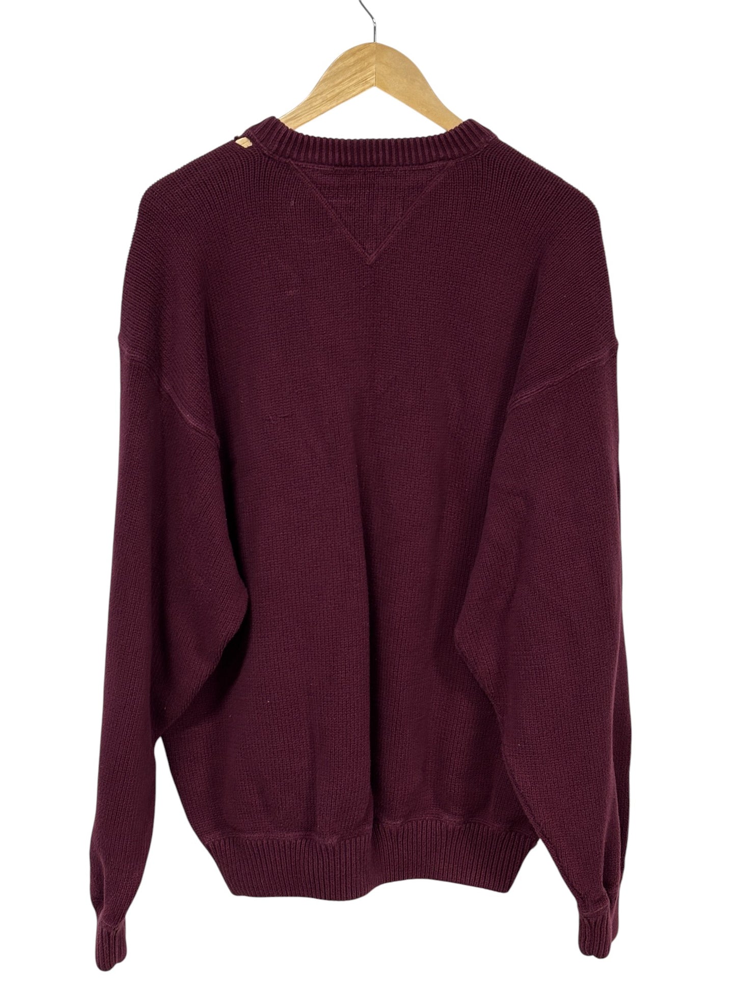 Vintage 90's Tommy Hilfiger Crest Logo Maroon Sweater Size XXL