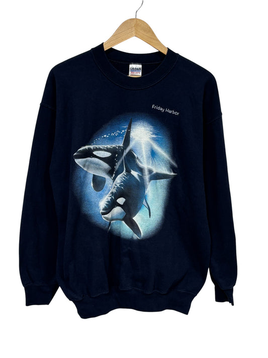 Vintage Y2K Orca Killer Whale Aquatic Nature Sweater Size Large