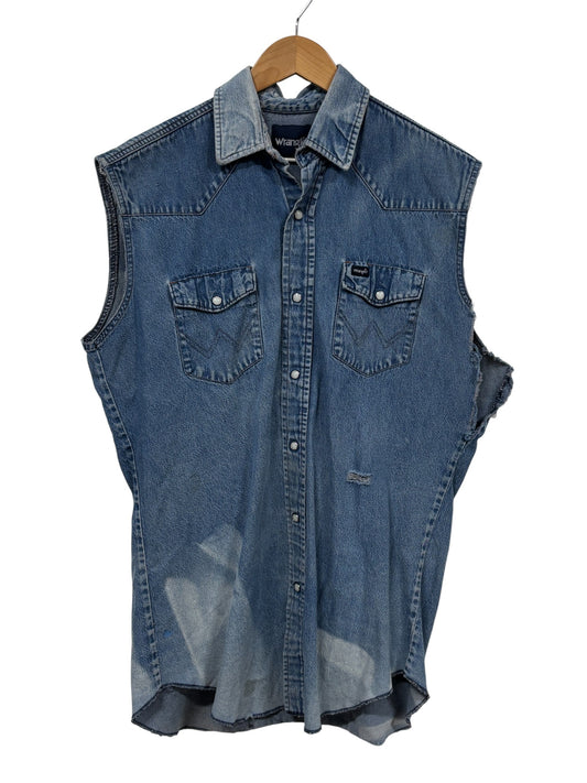 Vintage Wrangler Pearl Snap Cutoff Button Up Shirt Size XL