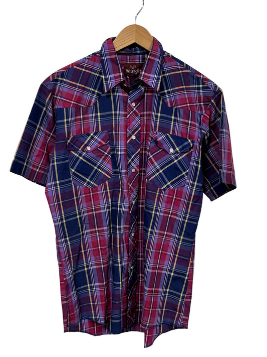 Vintage 90's Wrangler Plaid Short Sleeve Pearl Snap Shirt Size Medium