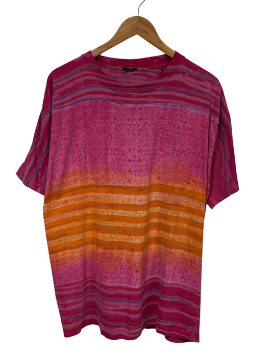 Vintage 90's Pink Orange Red Striped Blank Tee Size XL