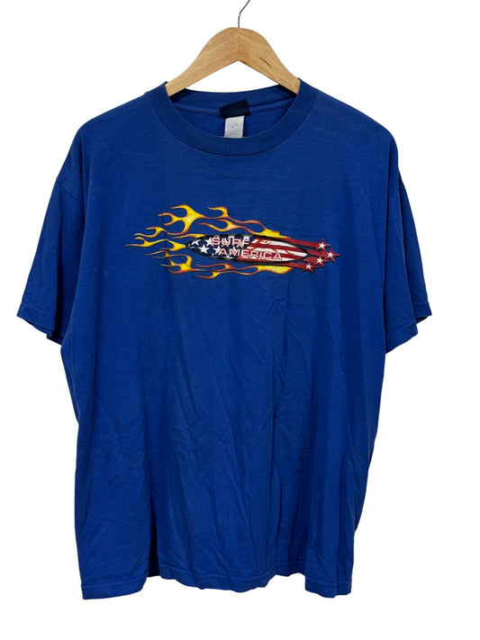 Vintage Y2K Surf America Flag Surfing Graphic Tee Size XL