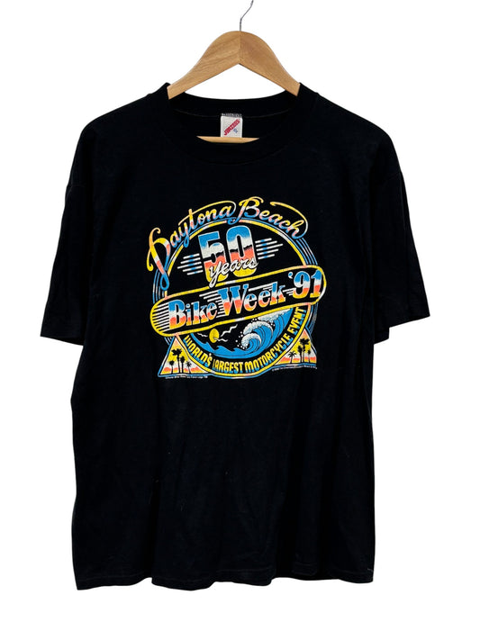 Vintage 1991 Daytona Beach Bike Week Harley Graphic Tee Size XL