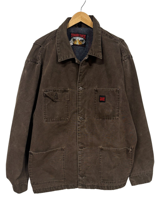 Vintage 90's Tough Duck Dark Brown Flannel Lined Chore Jacket Size XXL