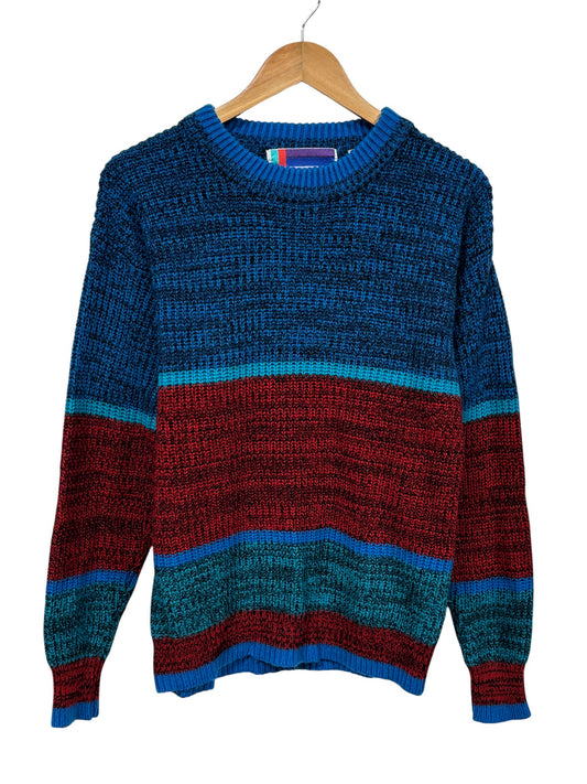 Vintage 90's Blue Red Striped Knit Sweater Size Small