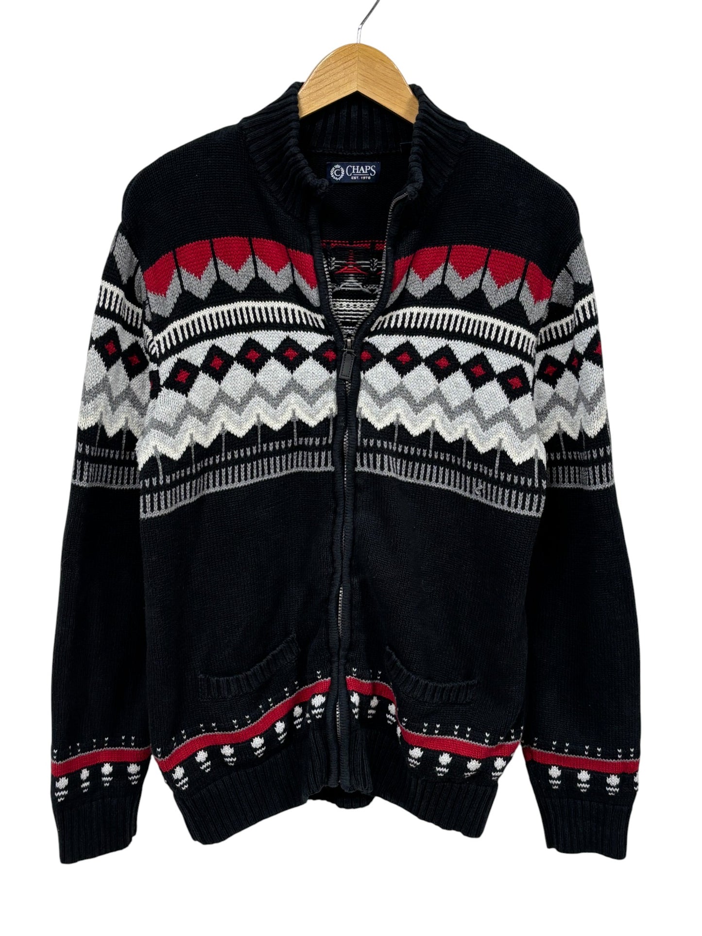 Vintage Chaps Ralph Lauren Full Zip Argyle Print Sweater Size Medium