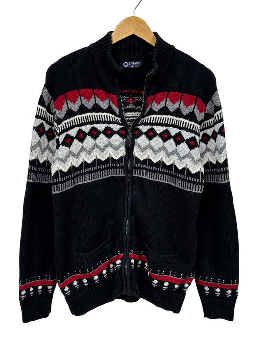 Vintage Chaps Ralph Lauren Full Zip Argyle Print Sweater Size Medium