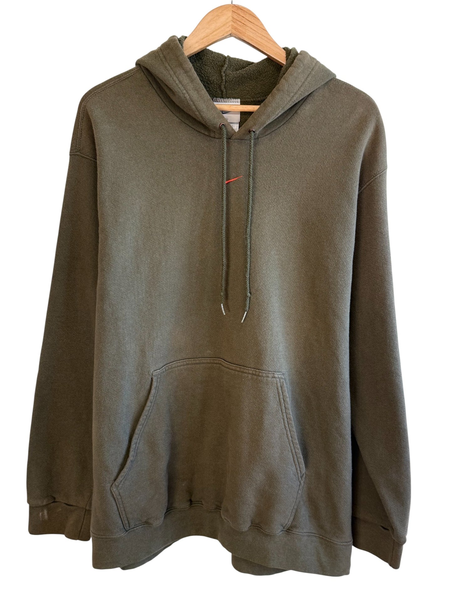 Vintage Nike Olive Green Center Swoosh Hoodie Size XL